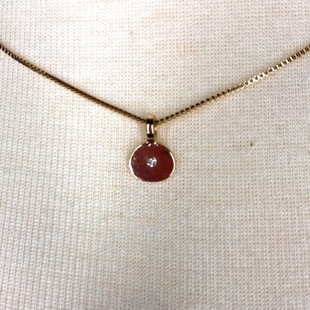 Dainty Rhinestone Gold Pendant on Box Chain - Picture 3 of 7
